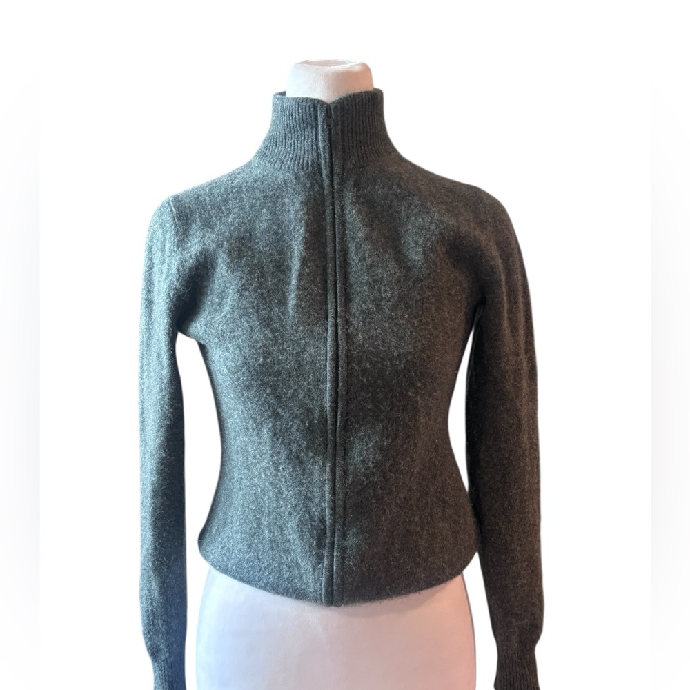 100% Cashmere Full Zip Sweater Olive Green Soft Luxury Knit M